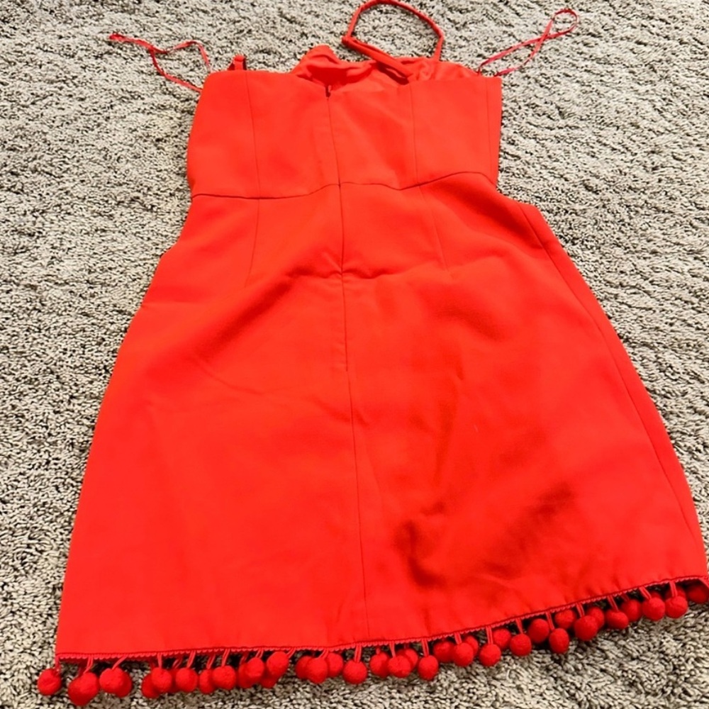 French connection red dress pom pom trim